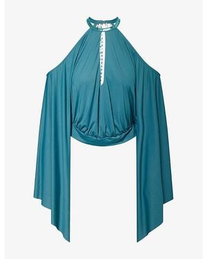 Jaded London Alula Embellished Backless Woven Top - Blue