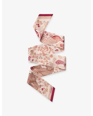 Cartier Blooming Panthère Bandeau Printed Silk-Twill Scarf - Red