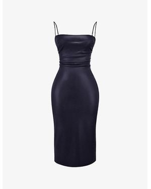 House Of Cb Jalena Square-Neckline Faux-Leather Midi Dress - Blue