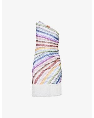 Missoni Asymmetric Fringed Knitted Mini Cover-Up - White