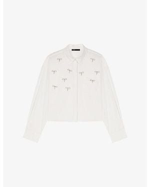 Maje Cropped Jewel-Embellished Cotton Shirt - White