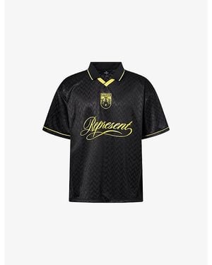 Represent Logo-Print Collared Football Shirt - Black
