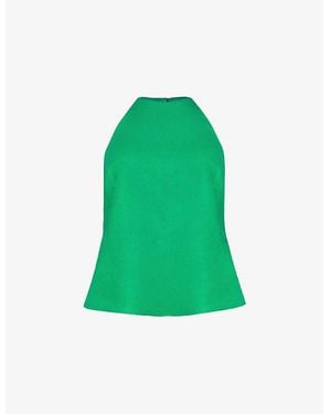 Ro&zo Halterneck Relaxed-Fit Linen-Blend Top - Green