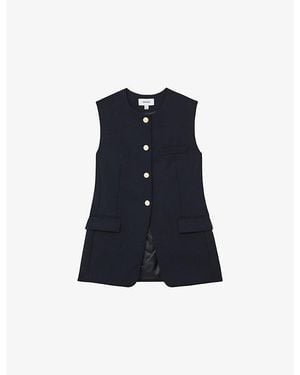 Reiss Gabi Button-Through Stretch-Woven Waistcoat - Blue