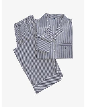 Polo Ralph Lauren Striped Logo-Embroidered Cotton-Poplin Pyjama Set - Blue