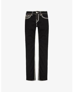 True Religion Ricky Flap Super Exposed-Stitching Straight-Leg Relaxed-Fit Denim Jean - Black