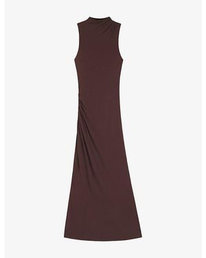 BOSS Gathered-Detail Slim-Fit Jersey Maxi Dress - Brown