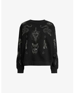 AllSaints Pippa Embellished Relaxed-Fit Organic-Cotton Jersey Sweatshirt - Black