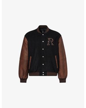 Represent Logo-Motif Varsity Woven Bomber Jacket - Black