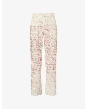 Kidsuper Manuscript-Embroidered Wide-Leg Cotton-Blend Trousers - Natural