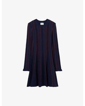 Claudie Pierlot Striped Long-Sleeved Knitted Mini Dress - Blue