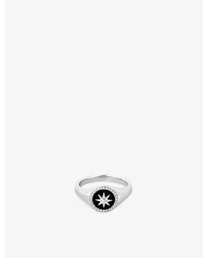 Astrid & Miyu Star Sterling- Cubic Zirconia And Agate Signet Ring - White