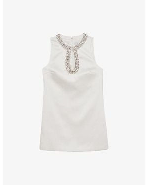 Reiss Leome Crystal-Embellished Woven Mini Dress - White