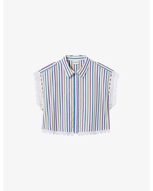 Claudie Pierlot Striped Lace-Trim Cotton Shirt - Blue