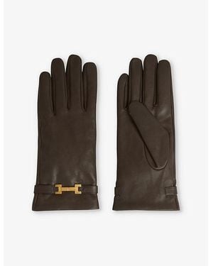 Reiss Harriet Logo-Embellished Leather Gloves - Green