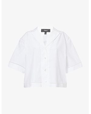 Theory Cropped Short-Sleeves Stretch-Cotton Shirt - White