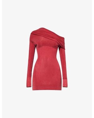 Peachy Den Kylie Draped-Neck Stretch-Cupro Top - Red