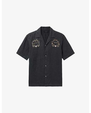 AllSaints Klavicle Embroidered Short-Sleeve Linen Shirt - Blue