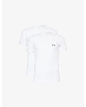 Emporio Armani Brand Logo-Print Pack Of Two Cotton-Jersey T-Shirts - White