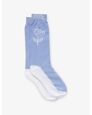 Marni Sprayed Roses-Intarsia Cotton-Blend Mid-Calf Socks - Blue