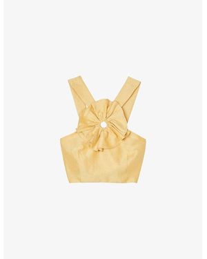 Sandro Ruffle-Detail Sleeveless Linen-Blend Crop Top - Metallic