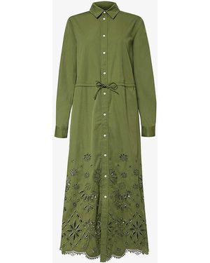 Polo Ralph Lauren Embroidered Drawstring-waist Cotton Midi Dress - Green