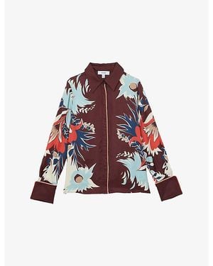 Reiss Lia Floral-Print Woven Shirt - Red