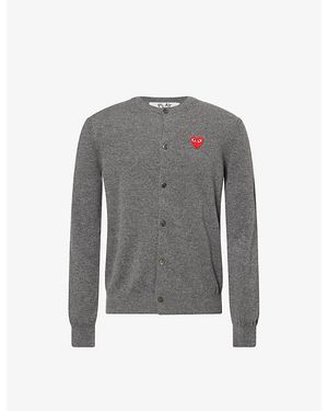 COMME DES GARÇONS PLAY Heart-Embroidered Knitted Wool Cardigan - Grey