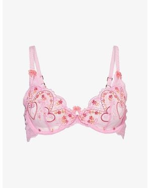 Lounge Underwear Gardenia Embroidered Underwired Plunge Balcony Bra - Pink