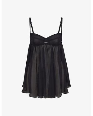 Skims Dolce & Gabbana X Logo-Patch Semi-Sheer Silk Nightdress - Black