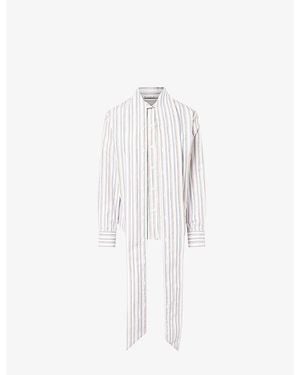 Acne Studios Striped Tie-Collar Cotton-Poplin Shirt - White