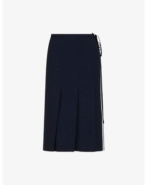 Marni Contrast-Stripe Wrap-Front Wool Midi Skirt - Blue