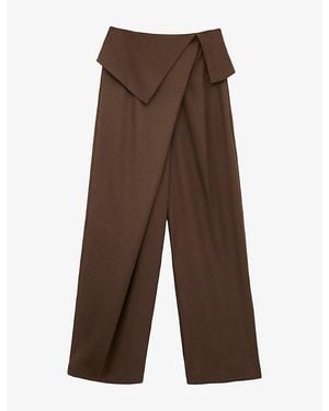 Loewe Asymmetric Draped Wool Trousers - Brown