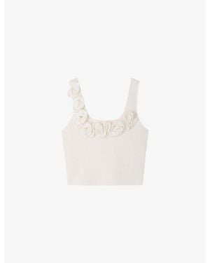 Sandro Flower-Embellished Cropped Knitted Top - White