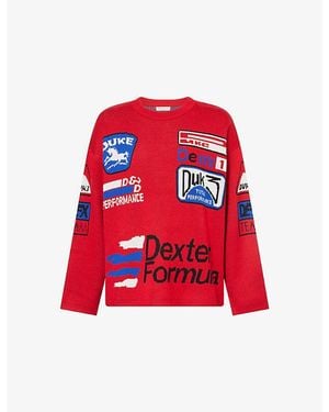 Duke & Dexter Sponsors Motif-Knit Wool-Blend Jumper - Red