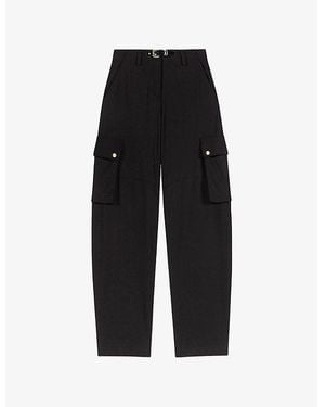 Maje Patch-Pocket Stretch Wool-Blend Cargo Pants - Black
