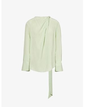 Victoria Beckham Twist Long-Sleeves Silk Top - Green