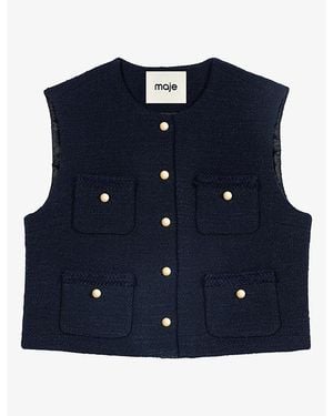 Maje Four-Pocket Sleeveless Tweed Jacket - Blue