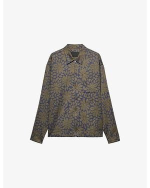 Prada Printed Zip-Through Cotton-Blend Shirt - Gray