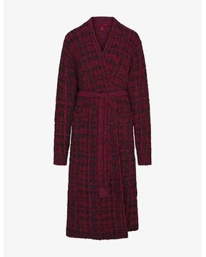 Skims Cosy Plaid Boucle-Knit Robe - Red