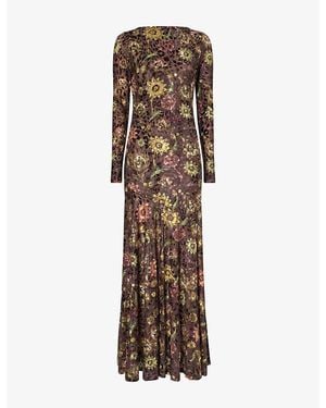 Siedres Alin Floral-Pattern Mesh Maxi Dress - Brown