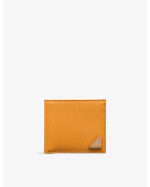 Prada Logo-Plaque Saffiano Leather Wallet - Orange