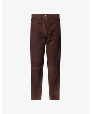KHAITE Callum Relaxed Tapered Leather Pants - Brown