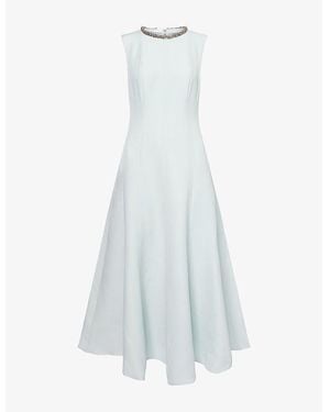Roland Mouret Rhinestone-Embellished Sleeveless Wool And Silk Midi Dress - Blue