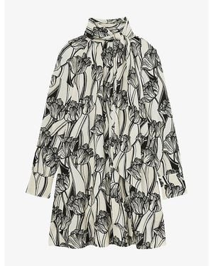 Reiss Alwen Tie-Neck Floral-Print Woven Mini Dress - Multicolor