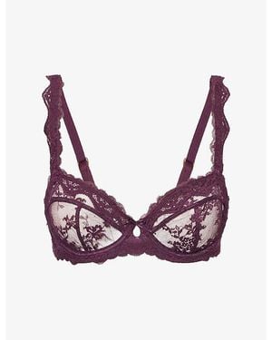 Lounge Underwear Adorn Balcony Lace Bra - Purple