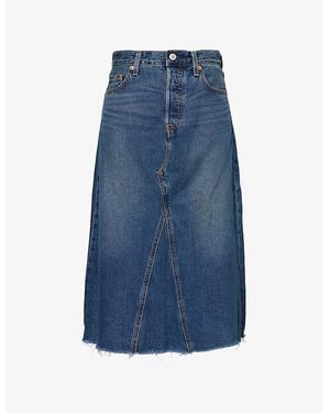 Levi's High-Rise A-Line Deconstructed Denim Midi Skirt - Blue
