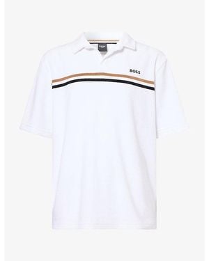 BOSS Iconic Logo-Embroidered Terry-Cotton Polo - White