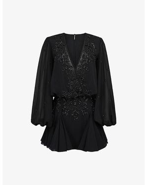 House Of Cb Gianna Hand-Beaded Woven Mini Dress - Black