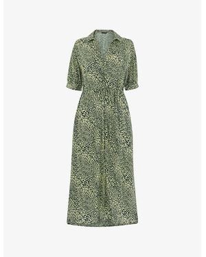 Whistles Leopard-Print Belted Woven Midi Dress - Green